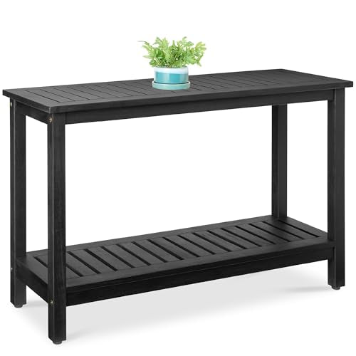 Best Choice Products 48in 2-Shelf Eucalyptus Wooden Console Table Indoor Outdoor Multifunctional Buffet Bar Storage Organizer w/Foot Sliders - Black - color: Black