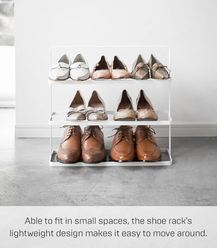 YAMAZAKI Home Tower Compact Modern Metal Shoe Rack - Short, 18" - Steel - Holds 6 To 9 Shoes - color: White, size: Wide, style: Modern