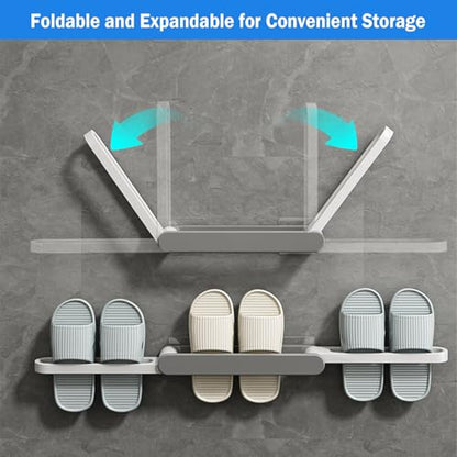 COVRA 3-in-1 Foldable Wall-Mounted Shoe Rack, Adhesive No-Drill Slipper Organizer for Closet, Bathroom, or Living Room Doors (Gray)