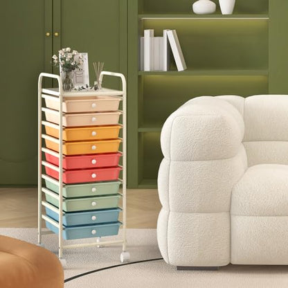 DREAMADE Rolling Cart With Storage Drawers, Utility Cart With Removable Plastic Drawers, Lockable Wheels for Classroom Organization, Art Supplies, Office, Scrapbook (10 Drawers, Macaron) - color: Macaron, style: 10 Drawers