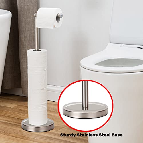 Toilet Paper Holder Stand, Freestanding Toilet Paper Holder Stand with Reserve for 4 More Rolls, SUS304 Stainless Steel Sturdy Base (Brushed Nickel) - color: Brushed Nickel
