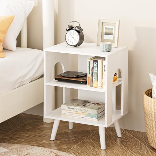 Masupu Night Stand, 3-Tier Modern Nightstand with Open Storage, Wooden Bed Side End Table for Small Space, Living Room, Bedroom, Nursery, White - color: White, size: 3 tier