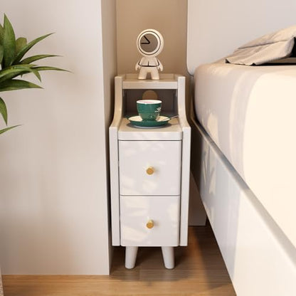 Narrow Nightstand with 2 Drawers,White Nightstand,Bedside Table,Solid Wood Modern Bedside Table for Bedroom,Study,Toilet - color: White, size: 15.75"D x 7.87"W x 22.32"H(2 Drawers)