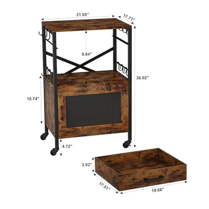 Homeiju Kitchen Island Cart, Kitchen Storage Cart with Drawer, Microwaves Stand, Coffee Cart, Rolling Kitchen Cabinet Cart with Hooks for Kitchen, Dining Room - color: Black and Brown
