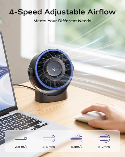 SWEETFULL USB Small Desk Fan - 5 Inch Mini Personal Desktop Fan, 4 Speeds Cooling Strong Airflow, 360° Adjustable Tilt, Quiet Portable Table Fans for Bedroom, Home, Office, Travel & Cruise, Black - color: Black