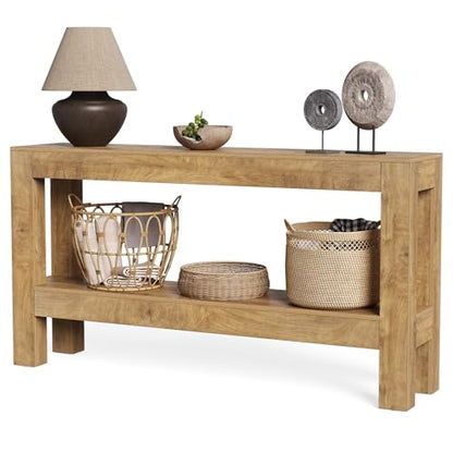 LITTLE TREE 63-Inch Long Console Table for Living Room, Farmhouse Wood Entryway Table for Sofa, Entry, Hallway, Entrance, Foyer, Behind Couch with 2-Tier Narrow Shelf, Oak - color: Oak