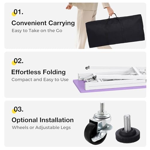 Portable Foldable Manicure Table with Dust Collector, Rolling Nail Tech Desk with LED Lamp, Wrist Rest, Lockable Wheels & Carrying Case for Home Salon, Travel & Mobile Nail Techs (Purple) - color: Purple