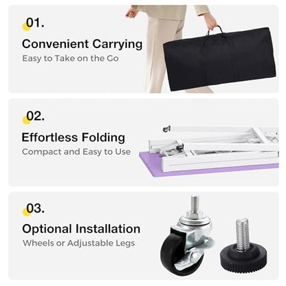 Portable Foldable Manicure Table with Dust Collector, Rolling Nail Tech Desk with LED Lamp, Wrist Rest, Lockable Wheels & Carrying Case for Home Salon, Travel & Mobile Nail Techs (Purple) - color: Purple