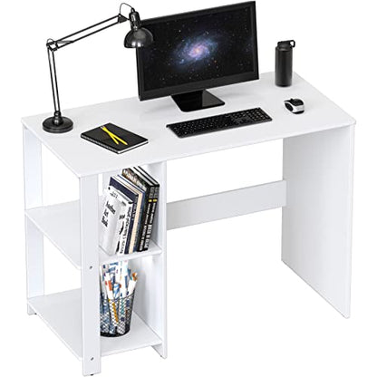 SHW 38-Inch Home Office Computer Desk with Shelves, White - color: White
