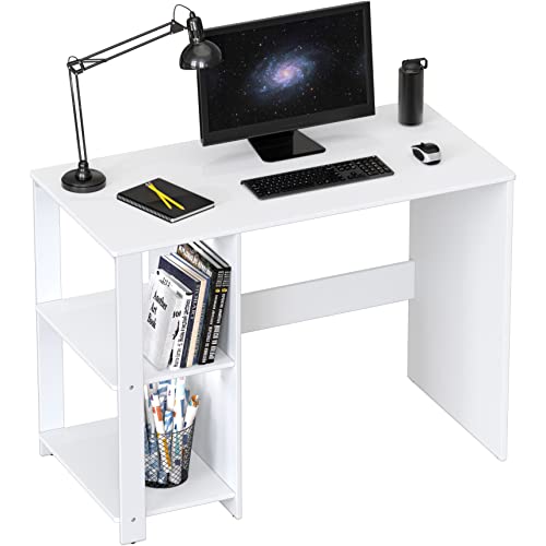 SHW 38-Inch Home Office Computer Desk with Shelves, White - color: White