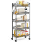 TOOLF 5-Tier Metal Utility Cart with 3 Hooks, Easy Assemble Mobile Storage Trolley On Wheels, Metal Shelving Units Kitchen Bathroom Laundry Room - color: Black, size: 5-Tier