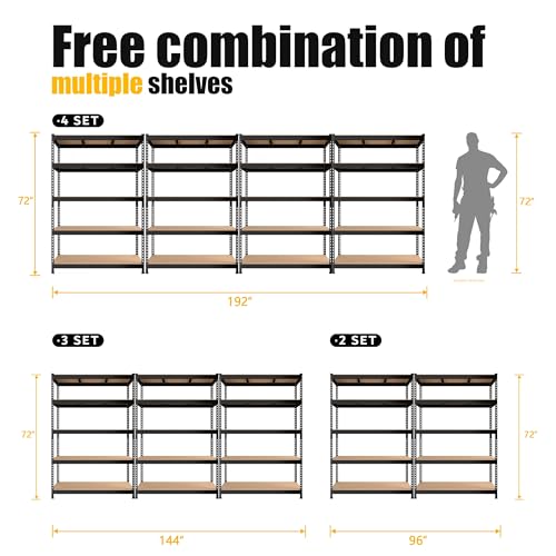 PrimeZone 48" W x 18" D x 72" H Garage Shelving Heavy Duty - Adjustable Metal Storage Shelves, 5 Tier Industrial Shelving Unit, Utility Shelf Rack for Basement, Warehouse, Pantry, Closet, Black - size: 48" W x 18" D x 72" H