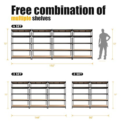 PrimeZone 48" W x 18" D x 72" H Garage Shelving Heavy Duty - Adjustable Metal Storage Shelves, 5 Tier Industrial Shelving Unit, Utility Shelf Rack for Basement, Warehouse, Pantry, Closet, Black - size: 48" W x 18" D x 72" H