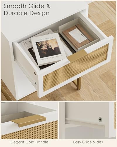 Masupu Rattan Nightstand,Modern Night Stand Boho Farmhouse Wood Bedside Table with Storage Drawer Side End Table for Bedroom,Office,White - color: Rattan-white