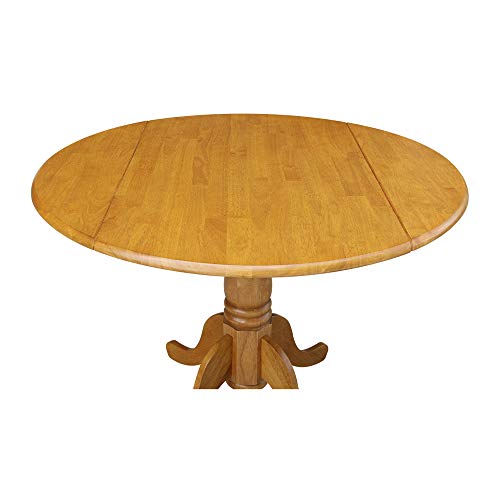 IC International Concepts, 42" Round Dual Drop Leaf Pedestal Dining Table, Solid Real Wood, Sturdy Parawood, Dimensions 42"D x 42"W x 29.5"H, 20mm thickness, 40lbs Weight Capacity, Oak - color: Oak