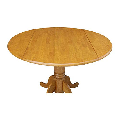 IC International Concepts, 42" Round Dual Drop Leaf Pedestal Dining Table, Solid Real Wood, Sturdy Parawood, Dimensions 42"D x 42"W x 29.5"H, 20mm thickness, 40lbs Weight Capacity, Oak - color: Oak