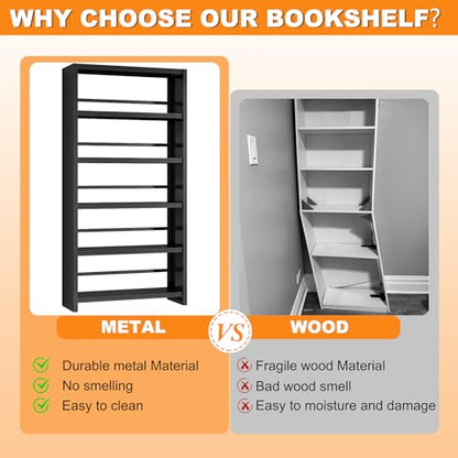 VASAAOSD Metal Book Shelf, 69.3" Tall Black Bookshelves, 5 Tier Open Bookshelf, Toolless Assembly Black Shelves for Home Office, Living Room, Study - color: Black, size: 3 Tier
