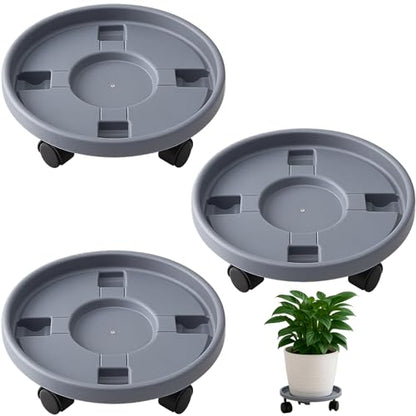 Rolling Plant Stand with Wheels 3 Pack 15.7 Inch Plant Caddy with Wheels Heavy Duty Plant Dolly Roller Base with Wheels Round Flower Pot Rack Holder Planter Trolley Tray, Grey - color: Grey, size: 15.7 inch