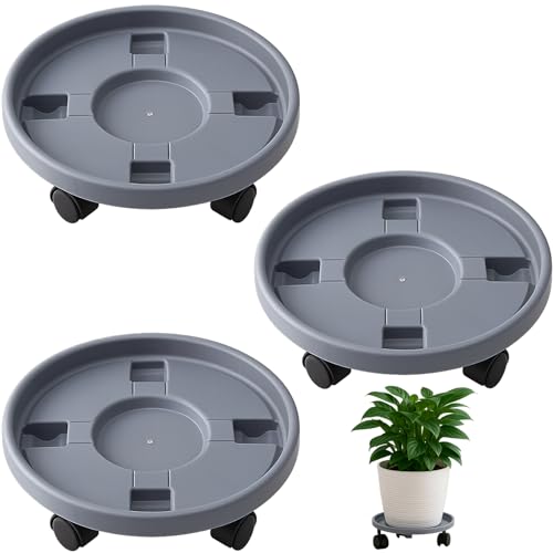 Rolling Plant Stand with Wheels 3 Pack 15.7 Inch Plant Caddy with Wheels Heavy Duty Plant Dolly Roller Base with Wheels Round Flower Pot Rack Holder Planter Trolley Tray, Grey - color: Grey, size: 15.7 inch