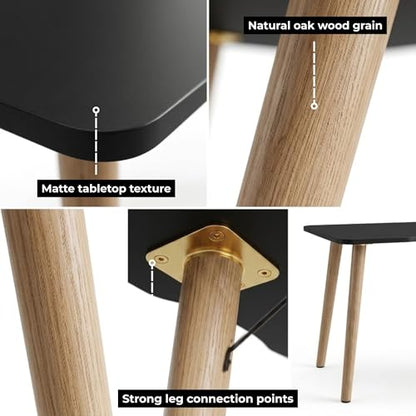 40” Black Computer Desk, 15° Arc Writing Table, Home Office & Gaming, Rounded Corner Enhance Stability with Leg Support