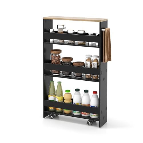 SlickBlue Rolling Serving Cart Narrow with Open Shelves for Kitchen Bathroom Living Room - color: Black