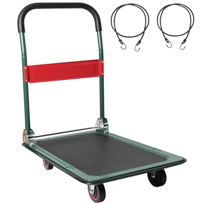 LEADALLWAY Foldable Push Cart Platform Cart, Green, 28.7x18.5x32.3in | 330lbs Capacity, 2 Ropes Included - color: Green