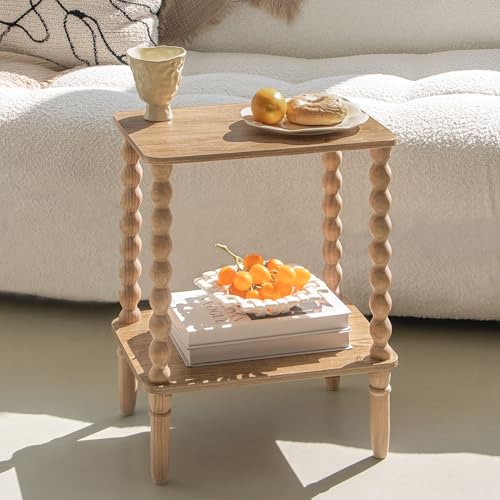 Fultyle Small End Table, Couch Side Table with 2-Tier Storage Shelf, Wood Coffee Table for Bedroom, Living Room, Small Spaces (Rustic Walnut) - color: Rustic Walnut