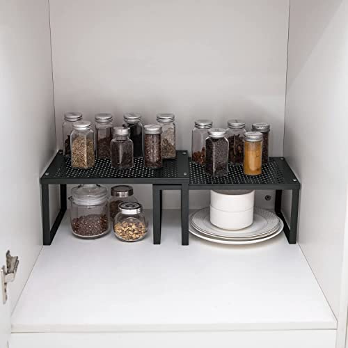 NEX Cabinet Organizer Shelf Set of 2, Kitchen Counter Stackable Shelves, Expandable Spice Rack Pantry Organizers Bathroom Storage Riser, Metal, Black - color: Black