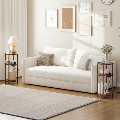 HOOBRO Set of 2 Small Round Side Tables with Charging Station, 3-Tier Round Bamboo End Tables, Compact Sofa Bedside Tables, Easy Assembly, for Living Room, Bedroom, Apartment, Mocha MA152UBZP201 - color: Mocha