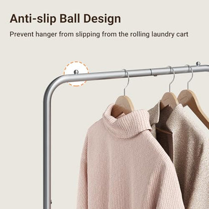 ELYKEN Laundry Cart with Hanging Rack, Rolling Laundry Hamper with Wheels, Laundry Basket with Removable Liner Bag and Shelf, Sturdy Metal Frame Dirty Clothes Basket for Hotel, Home, Closet, Dorm