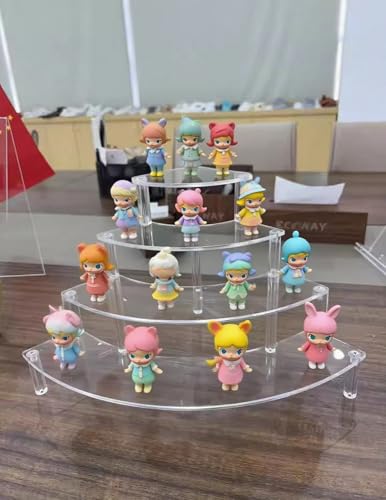 Gonice Small Clear Acrylic Display Riser, 4 Tier Desktop Display Stand for Mini Figurines, Doll Corner Shelf for Home, Office - size: 4tier