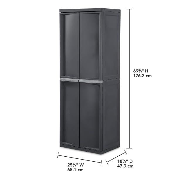 Sterilite 4 Shelf Cabinet, Lockable Utility Storage w/ Adjustable Shelves, Gray - Plastic Shelving Unit for Organizing Garage, Pantry, Basement, Laundry Room or Mudroom