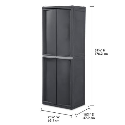 Sterilite 4 Shelf Cabinet, Lockable Utility Storage w/ Adjustable Shelves, Gray - Plastic Shelving Unit for Organizing Garage, Pantry, Basement, Laundry Room or Mudroom