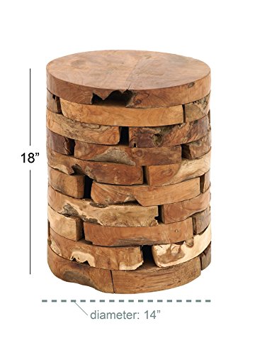 Deco 79 Teak Wood Handmade Side End Accent Table Live Edge End Table with Brick Inspired Design, Side Table 14" x 14" x 18", Light Brown - color: Light Brown, size: 14" x 14" x 18"