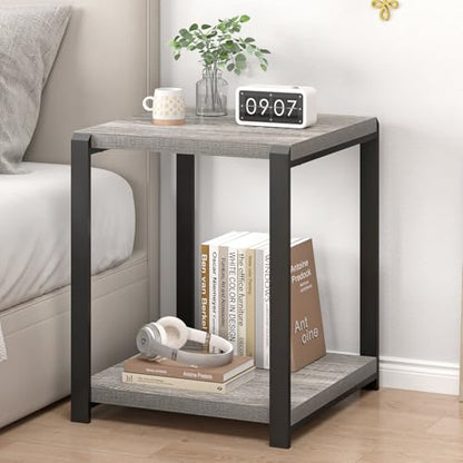FOLUBAN Modern Side Table, Square End Table with Storage for Living Room Office, Rustic Bedside Table for Bedroom, Small Spaces, Light Grey - color: Light Grey