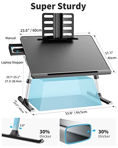 Laptop Bed Tray Desk, SAIJI X-Large Adjustable Laptop Table, Foldable Laptop Desk with Storage Drawer and Bookstand for Eating, Working, Writing, Gaming, Drawing (Black) - color: Black
