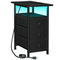 AMHANCIBLE Narrow End Table Living Room with Charging Station, Slim LED Nightstand with Fabric Drawers, Skinny Side Table for Bedroom, Small Spaces, Couch, Black, HETN013LBK-1 - color: Black, style: LED Light & Power