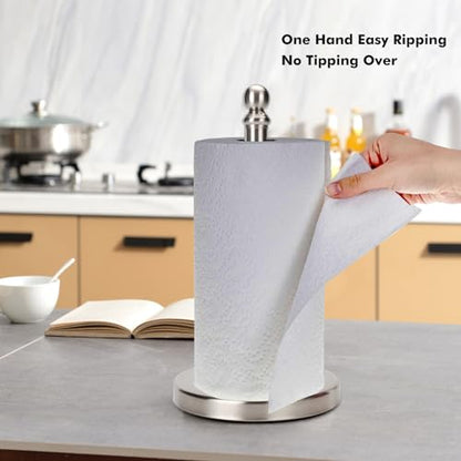 Paper Towel Holder Countertop, Standing Paper Towel Roll Holder for Kitchen Bathroom, with Weighted Base for One-Handed Operation (Brushed Nickel) - color: Brushed Nickel