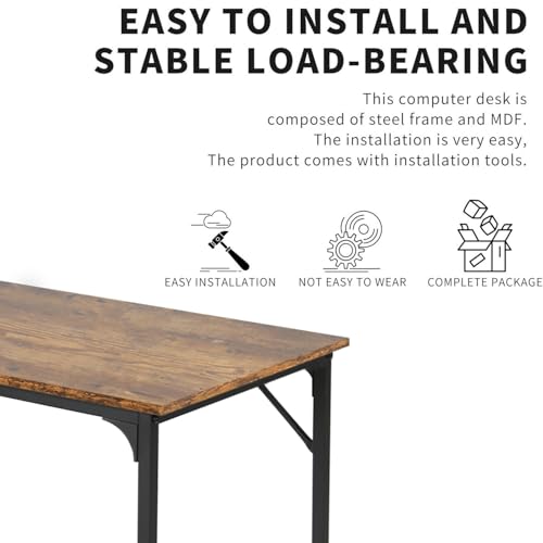 HCY Computer Desk 47 Writing Desk Home Office Study Workstation Modern PC Laptop Sturdy Simple Gaming Desk with Metal Frame（Brown） 47x24x29 - color: Brown, size: 47 inch
