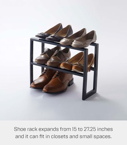 YAMAZAKI Home Expanding Shoe Rack, Metal, Adjustable Steel One Size Black - color: Black, size: Double