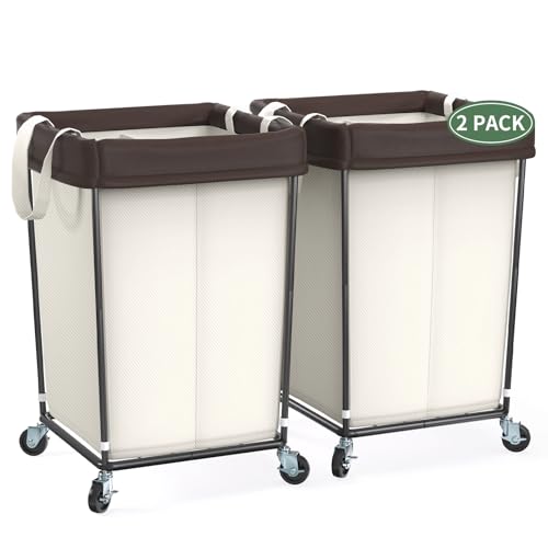 2PK Rolling Laundry Basket with Wheels, Laundry Hamper with Wheels Laundry Sorter Cart, Narrow Slim Clothes Hamper Organizer with Sturdy Metal Frame - color: Beige 2 Pack, size: 160L