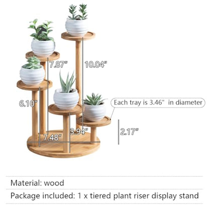 OLizee® 5 Tier Wood Plant Riser Stand Tabletop Tiered Plant Pot Holder Stand Bamboo Succulent Plant Stand Plant Pot Riser Stand Plant Display Holder for Desktop Decor