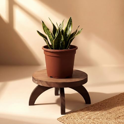 Novabright 2 Pcs Short Plant Stand Small Wood Plant Stool Low Wood Riser Pedestal Display Decor Indoor Outdoor Rustic Farmhouse Table Balcony Decor Board Flower Holder Rise (Round,Rustic Color) - color: Rustic Color