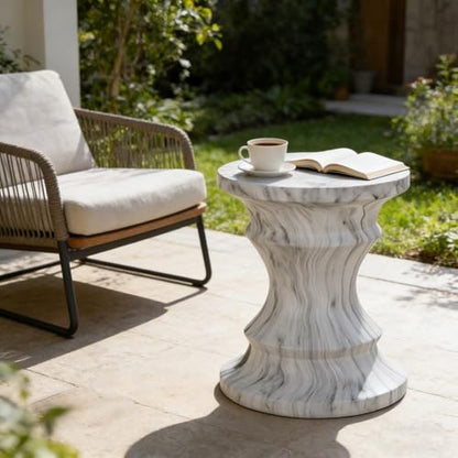 Stone Side Table,Round Faux Marble Side Table,Modern Small Stone End Table for Balcony (White-15.35"-5) - color: White-15.35"-5