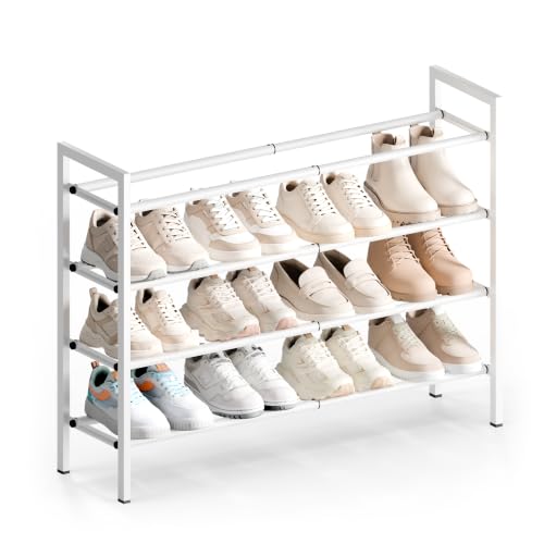 Bumusty 4 Tier Expandable Shoe Rack for Closet, White | 18"-33" Adjustable Shoe Rack for Entryway, Small Shoe Organizer for Dorm, Front Door, Sturdy Metal - color: White, size: 4-tier