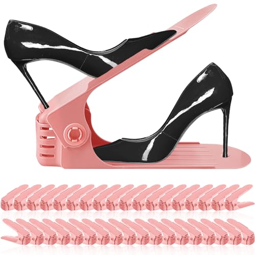 Shoe Slots Organizer 36 Pack - Shoe Organizer Space Saver 50%,Adjustable Thickening Shoe Stackers for a pair of Shoes,Shoe Storage Shoe Rack Holder for closet organization,organizador de zapatos,Pink | Adjustable shoe Organizer for Closet Storage,Thickeni