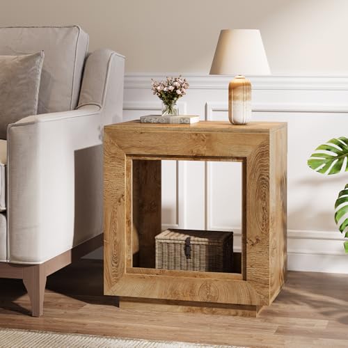 Tribesigns Rustic Brown End Table, 24" Side Table with Storage Shelf, Farmhouse Style Nightstand Bedside Table (1, Natural) - color: Natural