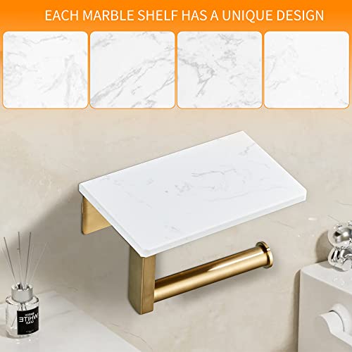 Brushed Gold Toilet Paper Holder with Shelf, 304 Stainless Steel Screw Wall Mounted, Marble Tissue Roll Holder with Storage - color: Brushed Gold