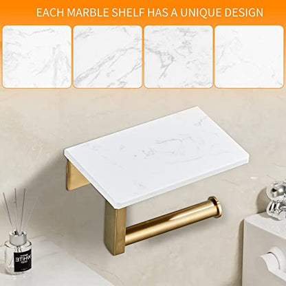 Brushed Gold Toilet Paper Holder with Shelf, 304 Stainless Steel Screw Wall Mounted, Marble Tissue Roll Holder with Storage - color: Brushed Gold