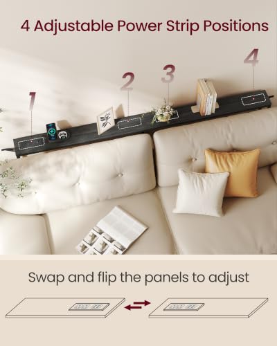 VASAGLE 78.8" Console Table, Narrow Behind Couch Table with Outlet | Sofa Table with 2 Hooks, for Entryway, Living Room, Easy Assembly, Charcoal Gray and Ink Black, BARNET Collection ULNT077B201 - color: Charcoal Gray + Ink Black, size: 1 Tier (5.9"D x 78